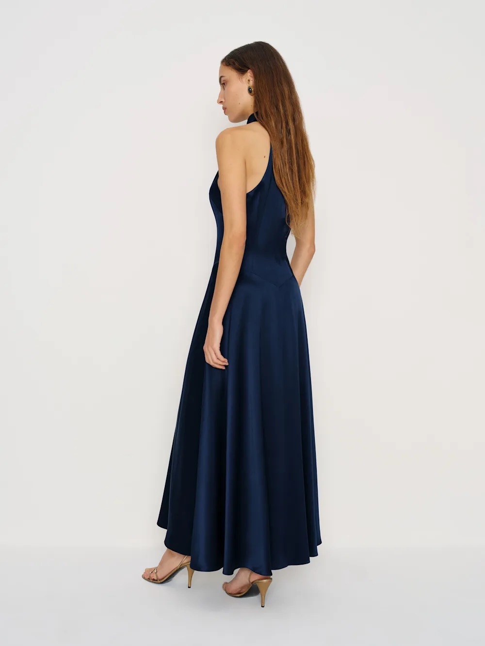 Reformation Katelyn silk halter dress navy blue  maxi formal wedding guest NWT 4 - Picture 5 of 13